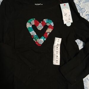 Nwt Cat & Jack Black Sequin Heart Kids Top